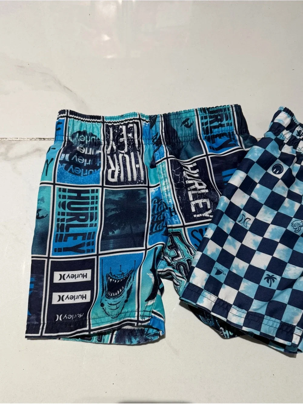 Hurley Blue Graphic & Check Swim Shorts - Set of 2